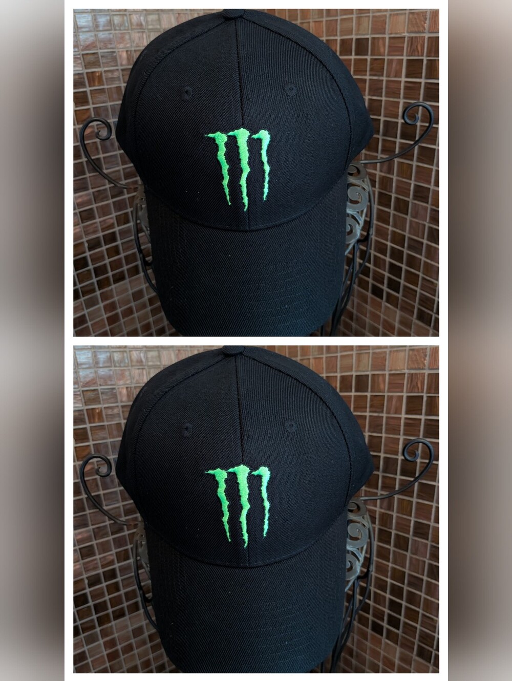 2 X NEW Monster Energy Black Baseball Cap with Green Embroidered Logo